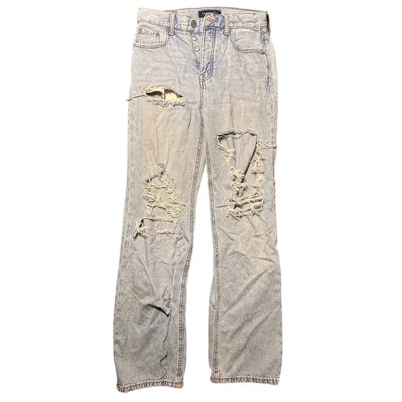 Aeropostale 90s Baggy High Waisted Distressed Light Wash Jeans Size 2 Reg - Picture 1 of 9